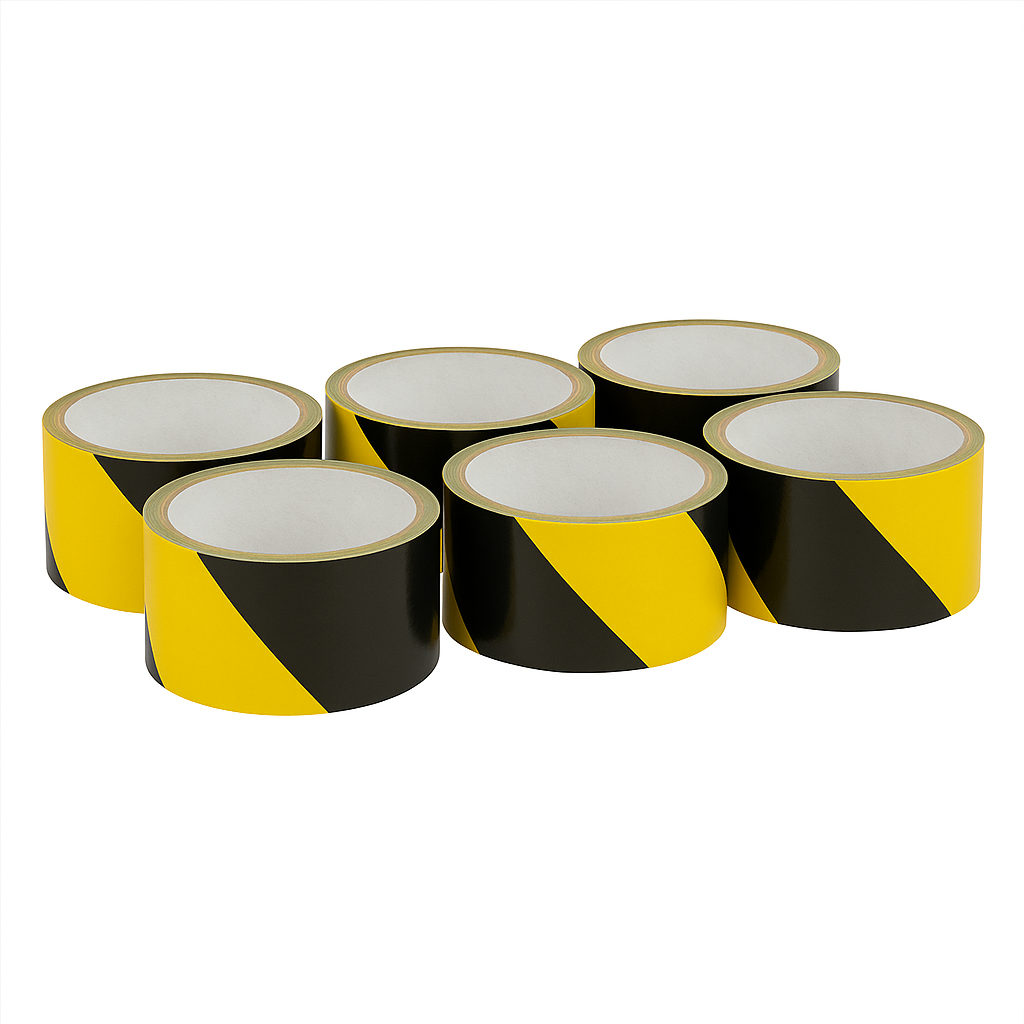 Schwarz-Gelbes Warnband PVC Solvent 50 mm x 33 m