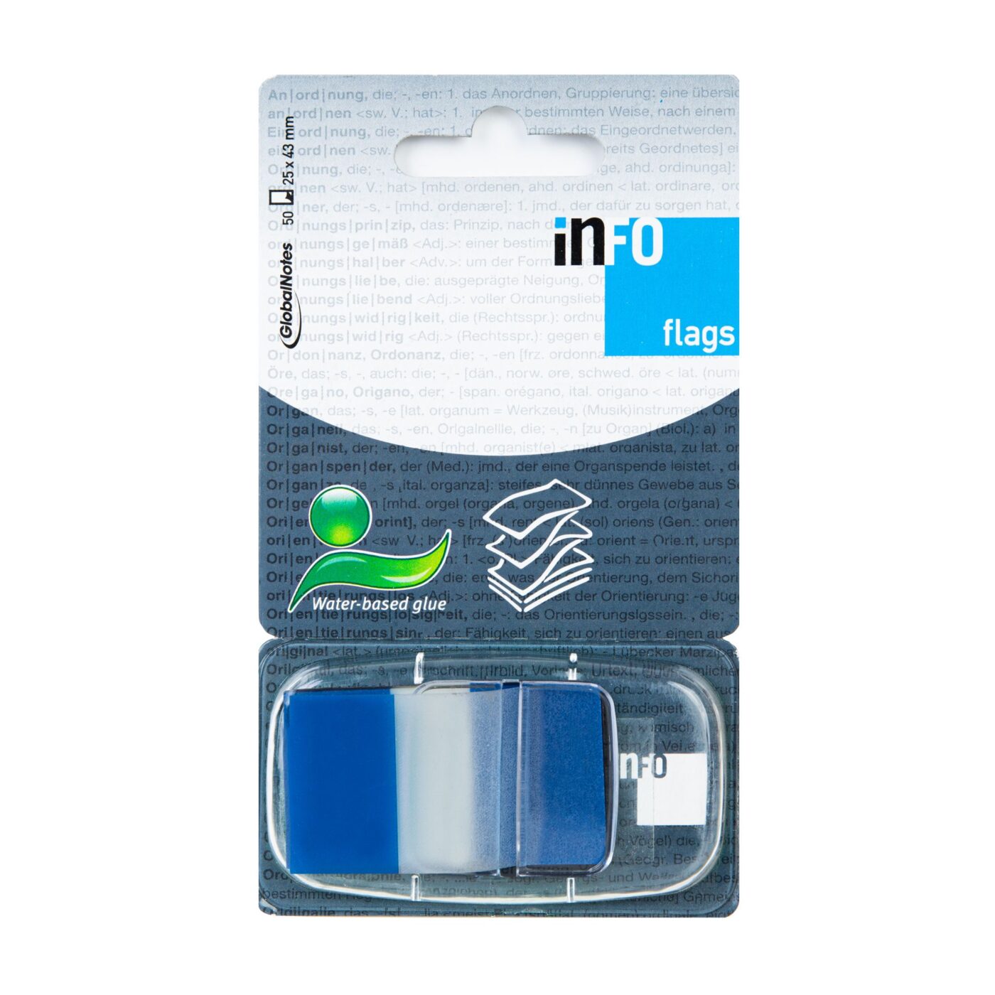 INFO FLAGS selbstklebende Markierungsstreifen im Spender 25×43 mm / 50 Blätter, blau, transparent
