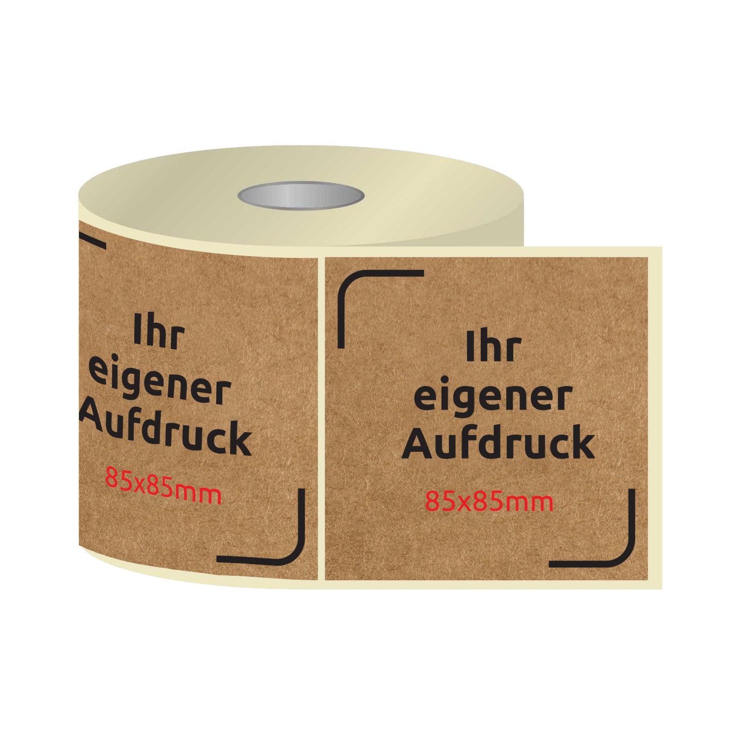 Thermotransfer-Etiketten, Aufkleber mit Aufdruck KRAFT 85 x 85 mm QUADRAT (verschiedene Ausführungen)