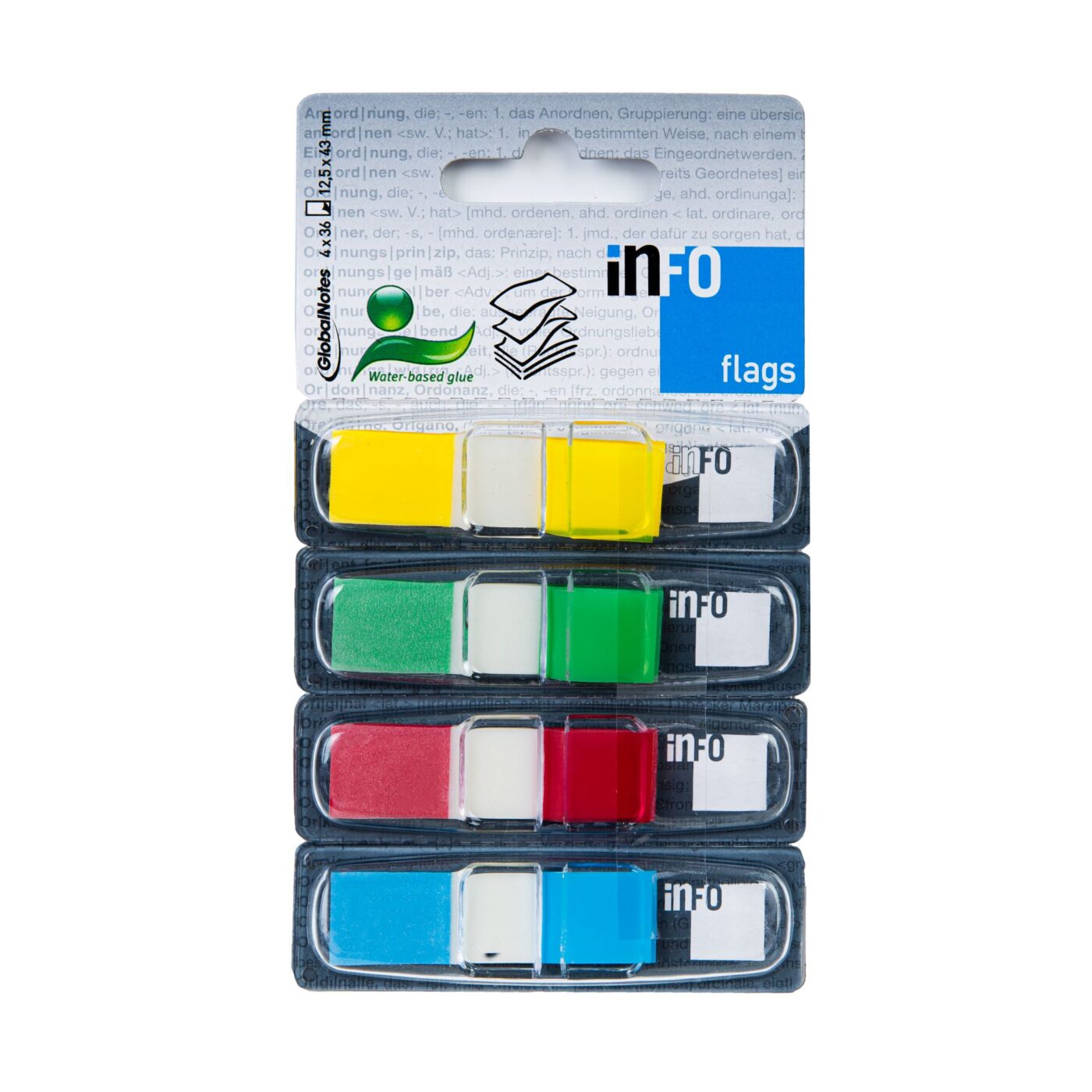 INFO FLAGS selbstklebende Markierungsstreifen im Spender 12,5×43 mm / 36 Blatt, 4 Farben