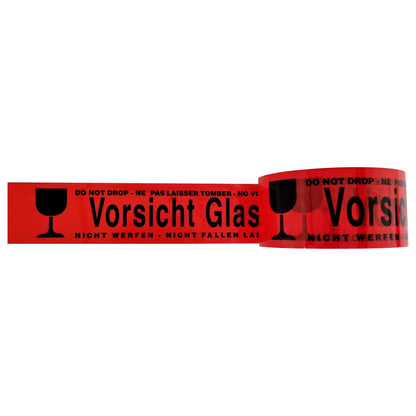 Klebeband mit Warndruck Vorsicht Glas, leise abrollend 50mm x 66m