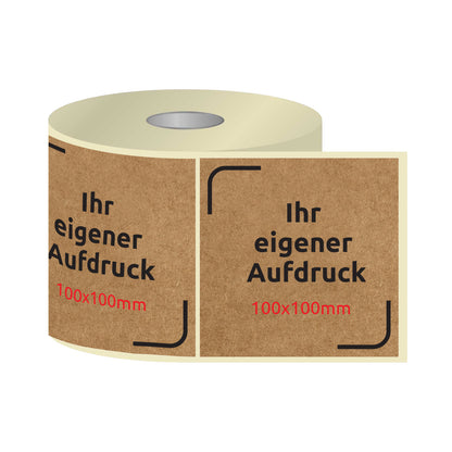Thermotransfer-Etiketten, Aufkleber mit Aufdruck KRAFT 100 x 100 mm QUADRAT (verschiedene Ausführungen)