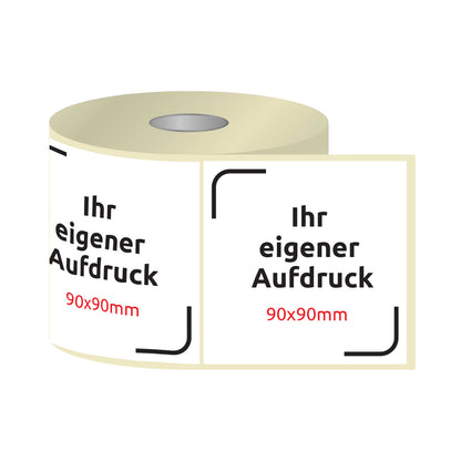 Etiketten, Aufkleber mit Aufdruck 90 x 90 mm QUADRAT (verschiedene Ausführungen)